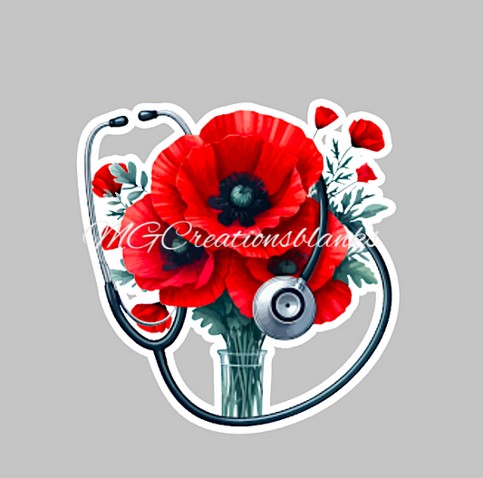 Poppy flower stethoscope acrylic blank for badge reels & vinyl decal, stethoscope acrylic blank, medical decal, vinyl decal, cast acrylic, reel, nurse badge reel