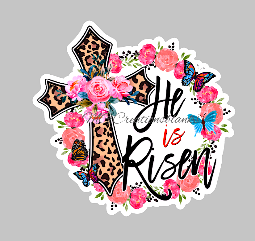 He is risen Easter clear acrylic blanks for badge reels with matching vinyl decal, He is risen easter acrylic blank, easter decal, vinyl decal, Easter acrylic blank