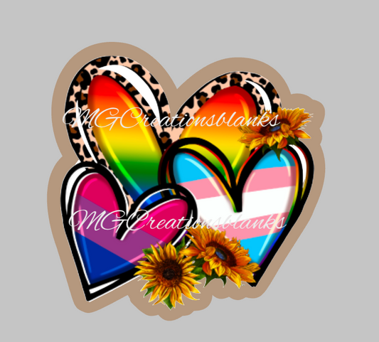 Valentine rainbow hearts clear acrylic blanks for badge reels with matching vinyl decal, acrylic blank, decal, vinyl decal, Valentine rainbow heart acrylic blank