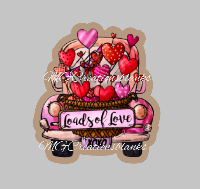 Valentine love truck clear acrylic blanks for badge reels with matching vinyl decal, acrylic blank, decal, vinyl decal, Love truck acrylic blank