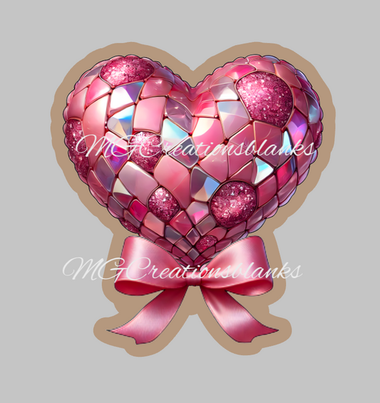Valentine Heart clear acrylic blank for badge reels with matching vinyl decal, heart acrylic blank, Disco heart vinyl decal, Valentine heart acrylic blank