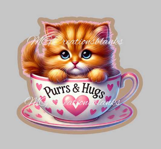 Purrs & Hugs clear acrylic blank for badge reels with matching vinyl decal, Valentine cat acrylic blank, Cat decal, vinyl decal, Valentine Cat acrylic blank