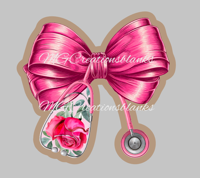 Valentine stethoscope clear acrylic blank for badge reels with matching vinyl decal, Valentine bow acrylic blank, Valentine nurse vinyl decal, Valentine Teacher acrylic blank, Stethos acrylic blanks