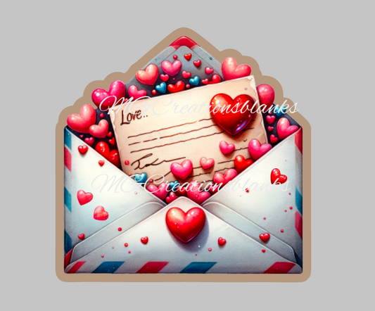 Love letter clear acrylic blank for badge reels with matching vinyl decal, Valentine letter acrylic blank, Valentine love letter decal, vinyl decal, Valentine acrylic blank