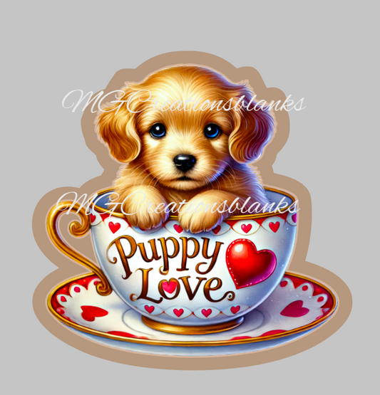 Puppy love clear acrylic blank for badge reels with matching vinyl decal, Valentine cat acrylic blank, Valentine dog decal, dog vinyl decal, Valentine dog acrylic blank