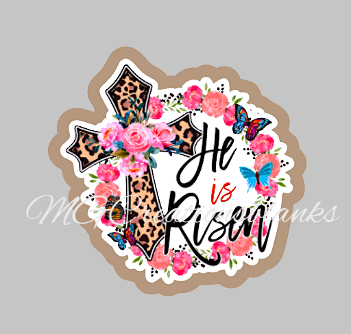 He is risen Easter clear acrylic blanks for badge reels with matching vinyl decal, He is risen easter acrylic blank, easter decal, vinyl decal, Easter acrylic blank