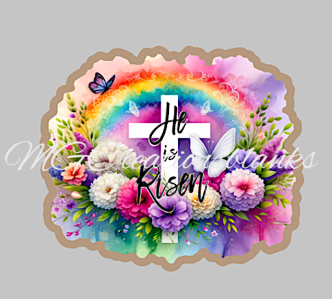 He is risen Easter clear acrylic blanks for badge reels with matching vinyl decal, He is risen easter acrylic blank, easter decal, vinyl decal, Easter acrylic blank