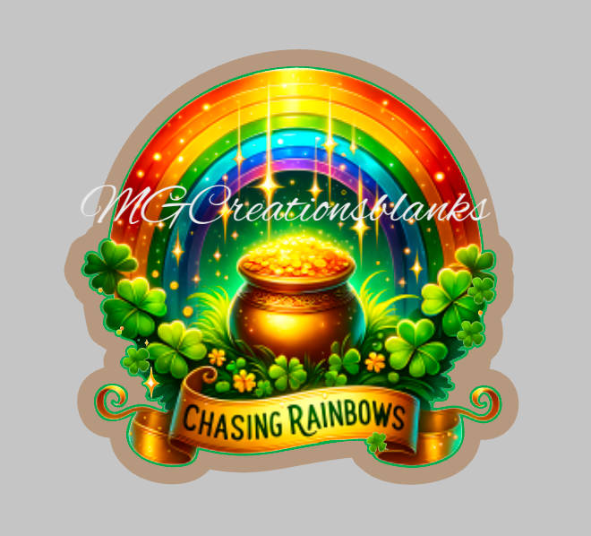 St. Patrick’s rainbow acrylic blanks for badge reels with matching vinyl decal, Irish heart acrylic blank, Irish rainbow pot of gold decal, irish rainbow vinyl decal, St. Patrick acrylic blank