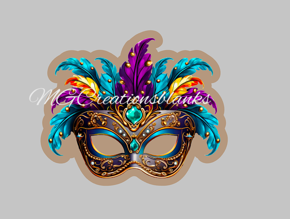 Mardi grass mask clear acrylic blanks for badge reels with matching vinyl decal, acrylic blank, decal, vinyl decal, Mardi gras acrylic blank