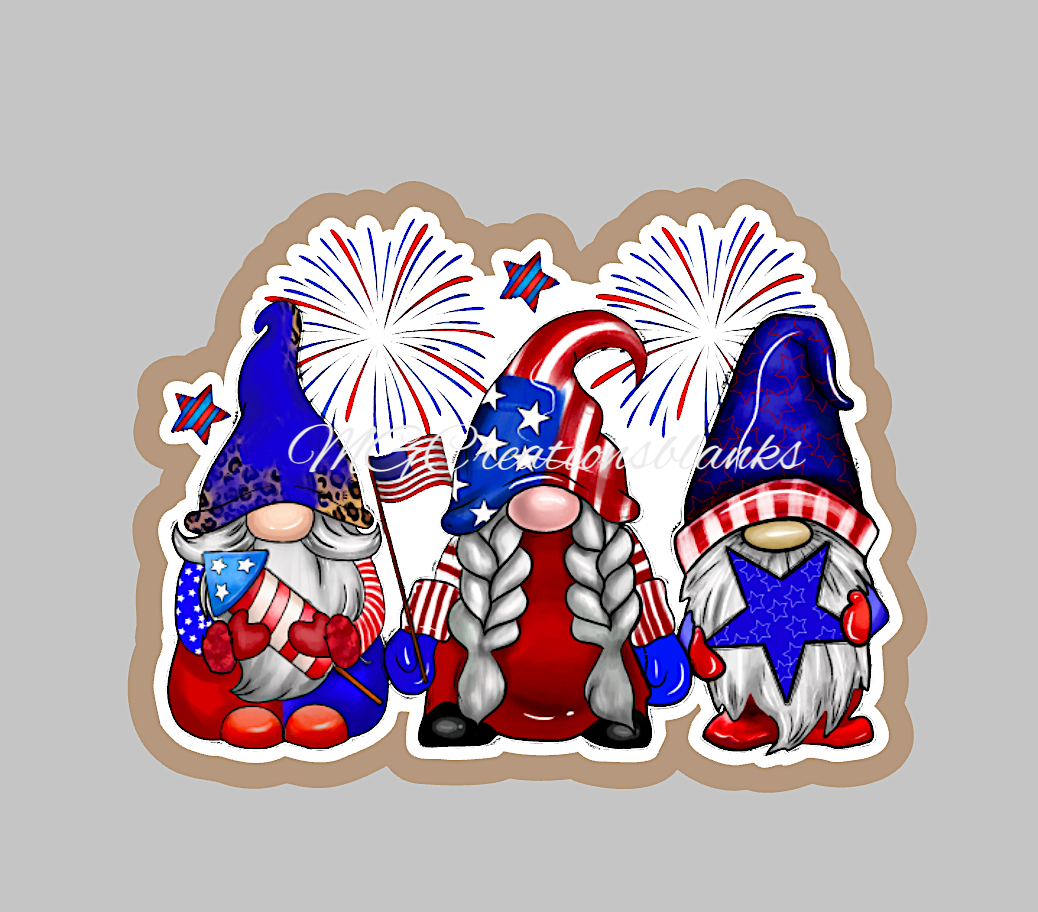 4th of July Gnomes clear acrylic blanks for badge reels with matching vinyl decal, Independence Day acrylic blank, 4th of July decal, vinyl decal, 4th of July acrylic