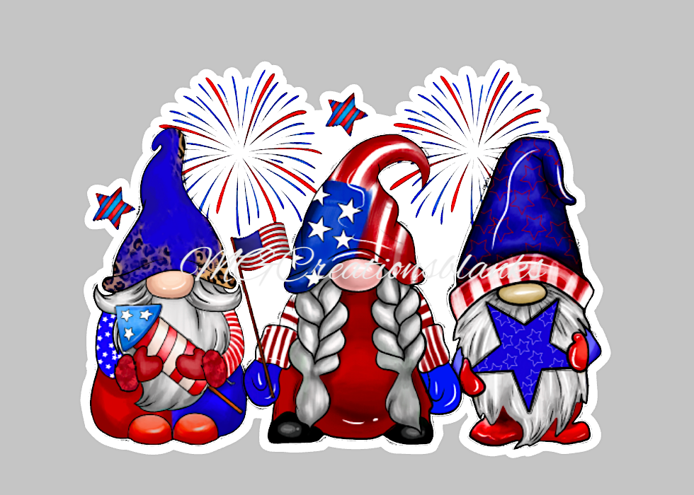 4th of July Gnomes clear acrylic blanks for badge reels with matching vinyl decal, Independence Day acrylic blank, 4th of July decal, vinyl decal, 4th of July acrylic