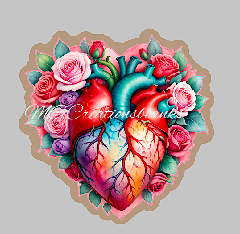 Anatomical Heart clear acrylic blanks for badge reels & vinyl decal, acrylic blank, decal, vinyl decal, Heart decal, cast acrylic, Heart