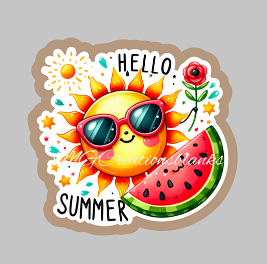 Hello summer acrylic blanks for badge reels & vinyl decal, acrylic blank, decal, vinyl decal, Summer clear cast acrylic, Summer badge reel