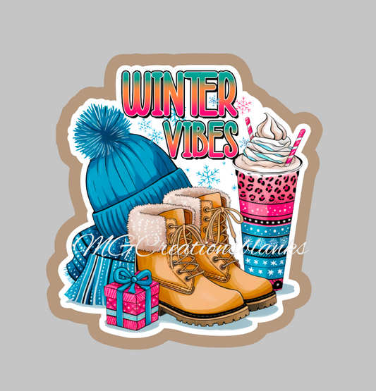 Winter vibes clear acrylic blank for badge reel with matching vinyl decal, Winter vibes acrylic blank, decal, vinyl decal, Winter vibes decal, acrylic, Winter vibes, winter season acrylic blank