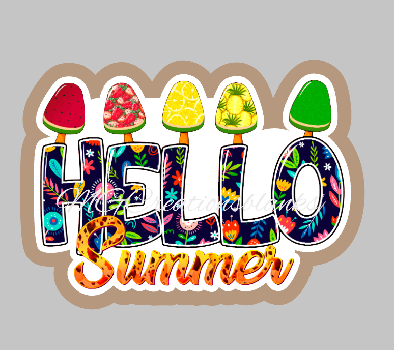 Hello Summer acrylic blank for badge reels & vinyl decal, acrylic blank, decal, vinyl decal, cast acrylic, badge reel, Summer badge reel