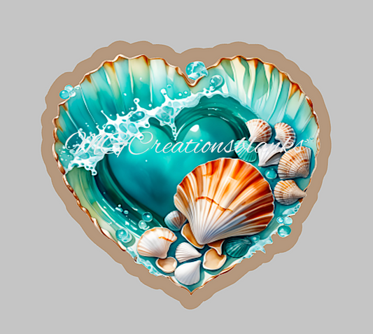 Beach heart acrylic blanks for badge reels & vinyl decal, acrylic blank, decal, vinyl decal, Ocean clear cast acrylic,  Beach badge reel