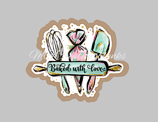 Baked with love acrylic blank for badge reel & vinyl decal set, acrylic blank, decal, vinyl decal, cast acrylic, baker acrylic blank