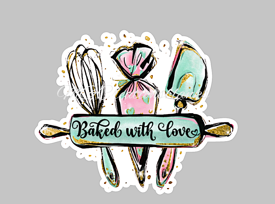 Baked with love acrylic blank for badge reel & vinyl decal set, acrylic blank, decal, vinyl decal, cast acrylic, baker acrylic blank