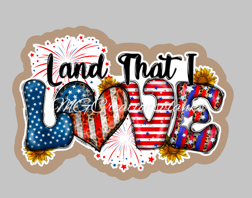 Land that I love clear acrylic blanks for badge reels with matching vinyl decal, acrylic blank, Memorial Day decal, Independence Day vinyl decal, 4th of July acrylic