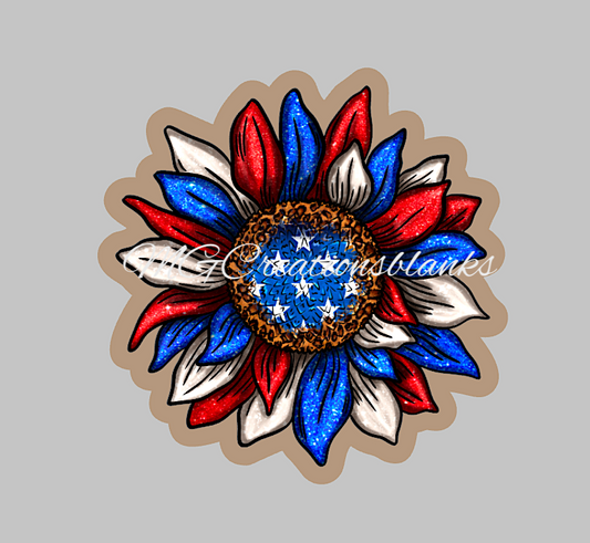 4th of July sunflower clear acrylic blanks for badge reels with matching vinyl decal, acrylic blank, decal, Independence Day vinyl decal, Independence day acrylic