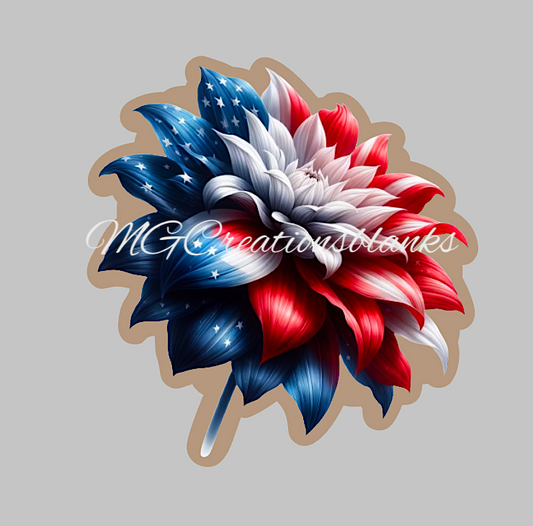 4th of July flower clear acrylic blanks for badge reels with matching vinyl decal, acrylic blank, decal, vinyl decal, Independence day acrylic