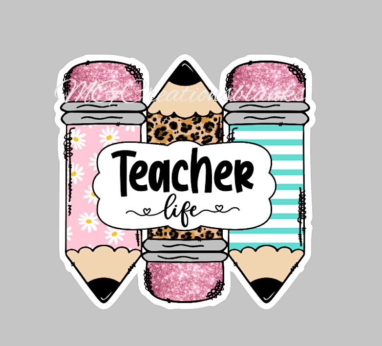 Teacher Life clear acrylic blanks for badge reels & vinyl decal, acrylic blank, decal, vinyl decal, cast acrylic, pencil badge reel