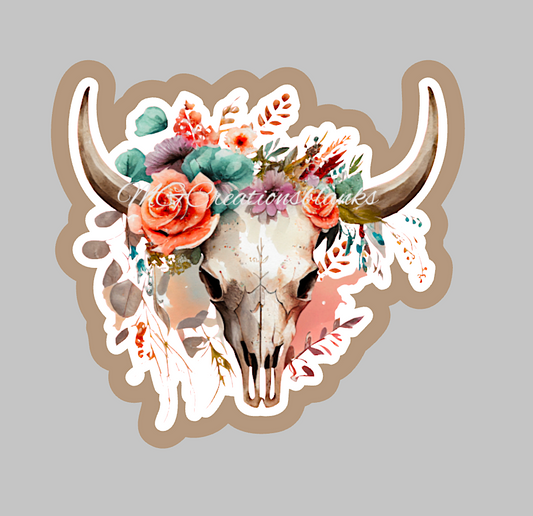 Bull skull clear acrylic blanks & vinyl decal, acrylic blank, decal, vinyl decal, cast acrylic, Flower skull badge reel, acrylic blank