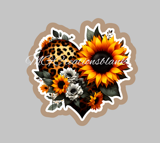 Leopard sunflower heart acrylic blanks for badge reels & vinyl decal, acrylic blank, decal, vinyl decal, Leopard clear cast acrylic, leopard badge reel