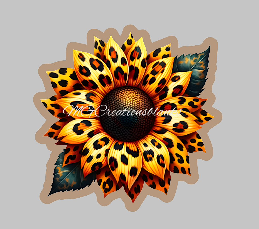 Leopard Sunflower acrylic blanks for badge reels & vinyl decal, acrylic blank, decal, vinyl decal, cast acrylic, badge reel, sunflower badge reel, sunflower