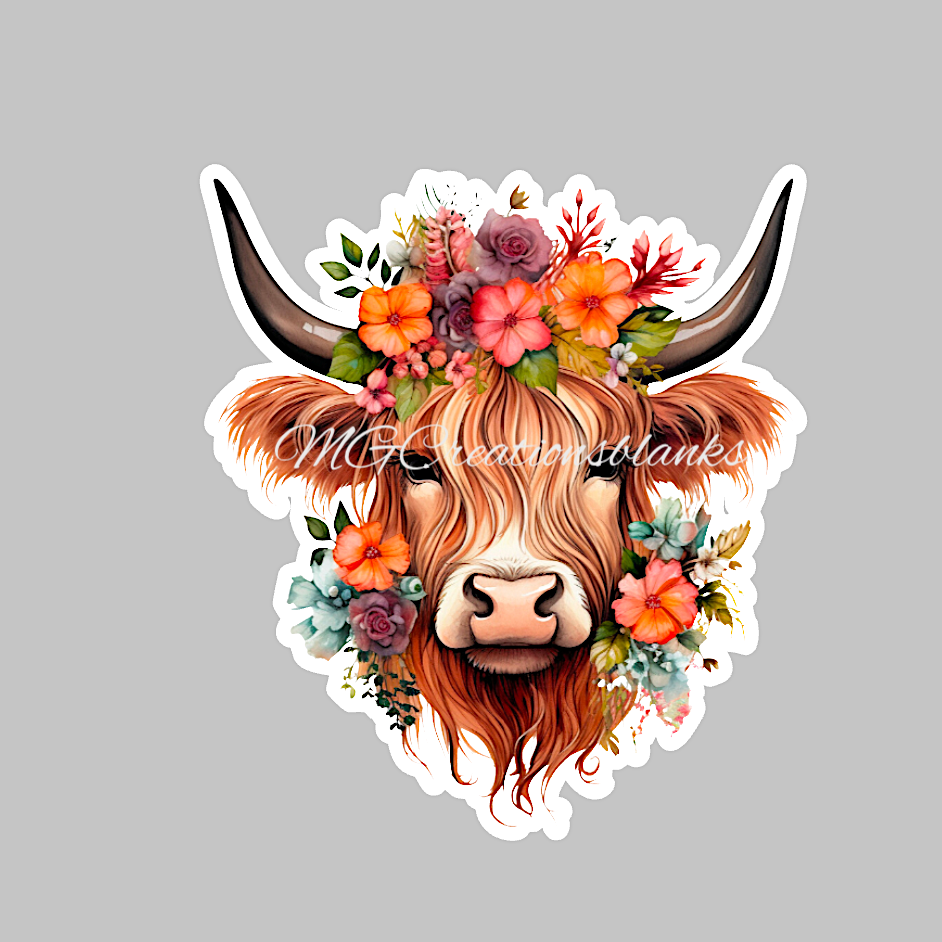 Highland cow clear acrylic blank for badge reel with matching vinyl decal, acrylic blank, decal, vinyl decal, highland cow decal, acrylic, Highland cow