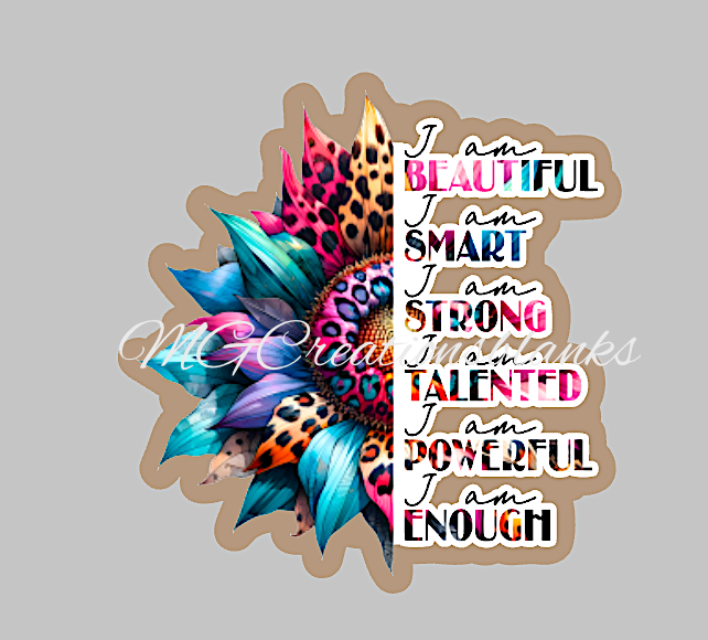 I am beautiful, I am strong, I am enough acrylic blanks & vinyl decal, acrylic blank, decal, vinyl decal, cast acrylic, Strong, Beautiful, Enough clear acrylic blank, clear acrylic blank badge reel, enough acrylic blank