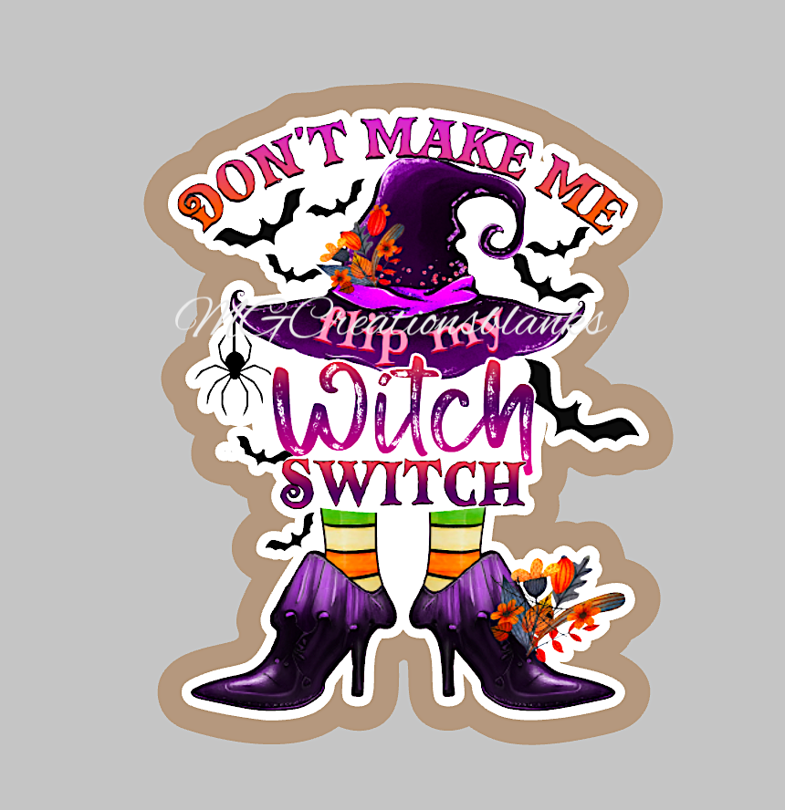 Witch switch clear acrylic blanks for badge reels with matching vinyl decal, acrylic blank, decal, vinyl decal, Halloween witch acrylic blank, Halloween witch, witch