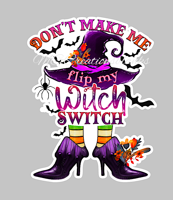 Witch switch clear acrylic blanks for badge reels with matching vinyl decal, acrylic blank, decal, vinyl decal, Halloween witch acrylic blank, Halloween witch, witch