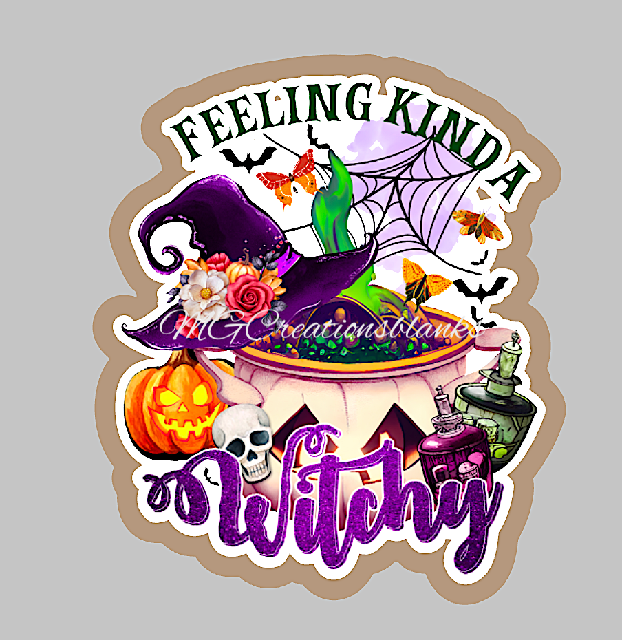 Feeling Witchy hat clear acrylic blanks for badge reels with matching vinyl decal, acrylic blank, decal, vinyl decal, Halloween witch acrylic blank, Halloween witch hat, witch hat