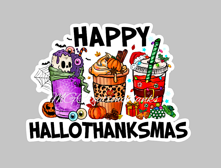 Hallothanksmas drinks clear acrylic blanks for badge reels with matching vinyl decal, acrylic blank, decal, vinyl decal, Halloween season acrylic blank, Halloween spooky season