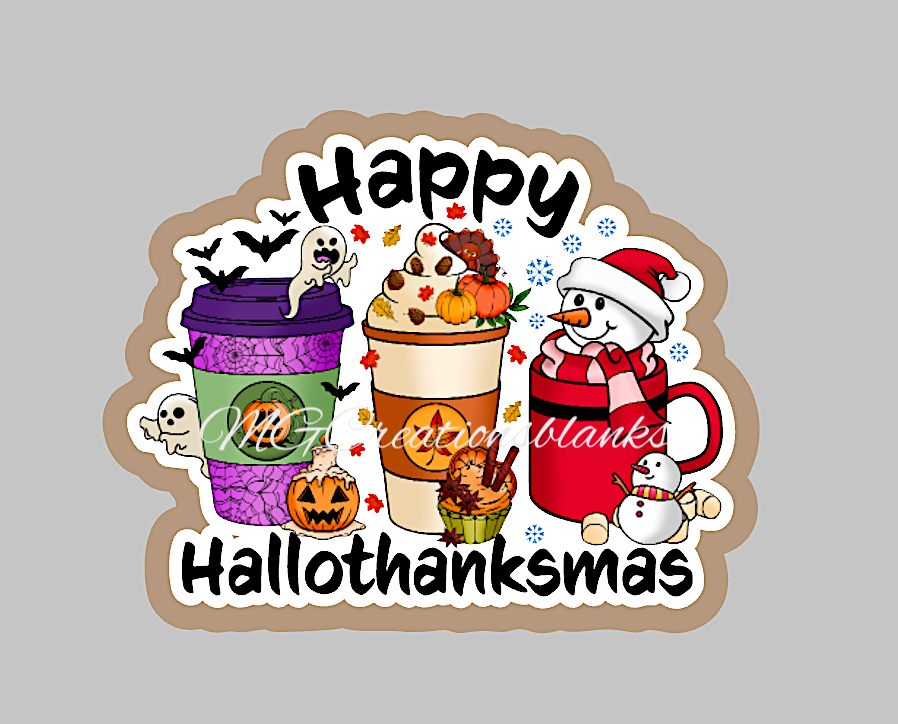 Hallothanksmas coffee clear acrylic blanks for badge reels with matching vinyl decal, acrylic blank, decal, vinyl decal, Halloween season acrylic blank, Halloween spooky season