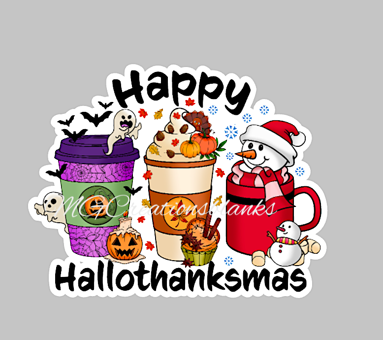 Hallothanksmas coffee clear acrylic blanks for badge reels with matching vinyl decal, acrylic blank, decal, vinyl decal, Halloween season acrylic blank, Halloween spooky season