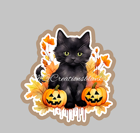 Halloween black cat clear acrylic blanks for badge reels with matching vinyl decal, acrylic blank, decal, vinyl decal, Halloween black cat acrylic blank, Halloween cat