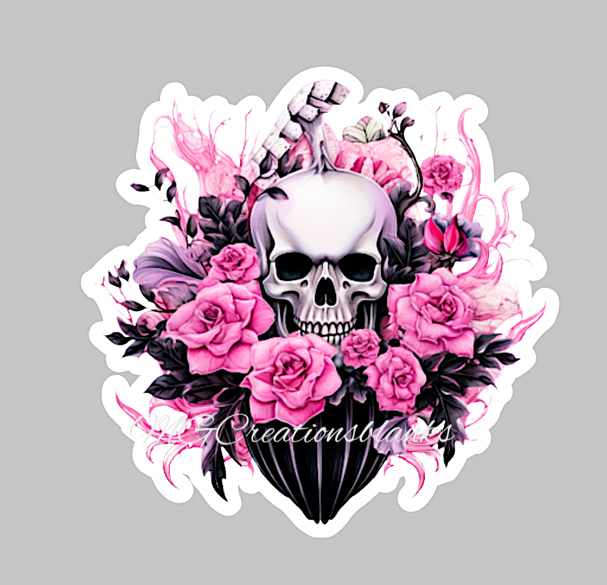 Halloween floral skull clear acrylic blanks for badge reels with matching vinyl decal, acrylic blank, decal, vinyl decal, Halloween skull acrylic blank, Halloween spooky season