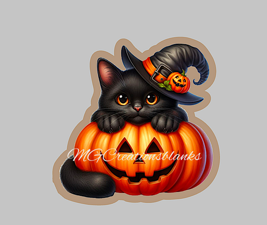 Halloween black cat and pumpkin clear acrylic blanks for badge reels with matching vinyl decal, acrylic blank, decal, vinyl decal, Halloween black cat acrylic blank, Halloween cat and pumpkin