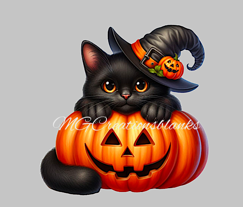 Halloween black cat and pumpkin clear acrylic blanks for badge reels with matching vinyl decal, acrylic blank, decal, vinyl decal, Halloween black cat acrylic blank, Halloween cat and pumpkin