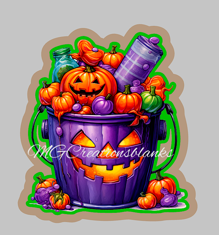 Halloween basket, bucket, Pumpkin basket clear acrylic blanks for badge reels with matching vinyl decal, acrylic blank, decal, vinyl decal, ghost acrylic blank, Halloween pumpkin bucket