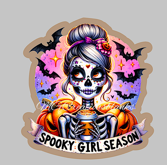 Spooky girl, Halloween clear acrylic blanks for badge reels with matching vinyl decal, acrylic blank, decal, vinyl decal, spooky acrylic blank, Halloween, Skeleton