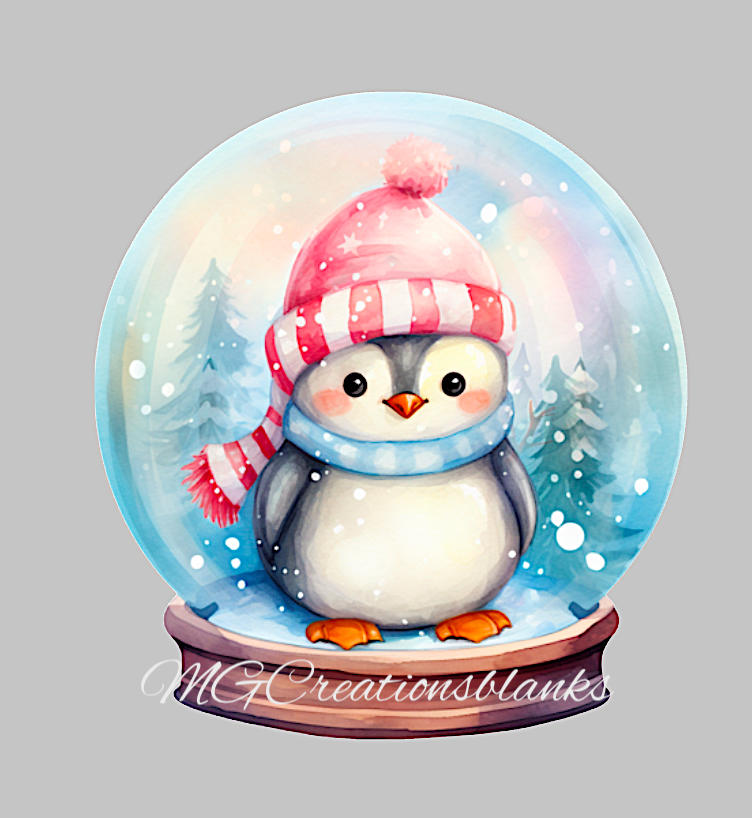 Snow globe penguin clear acrylic blank for badge reel with matching vinyl decal, acrylic blank, decal, vinyl decal, Christmas snow globe decal, acrylic, Snow globe penguin acrylic blank