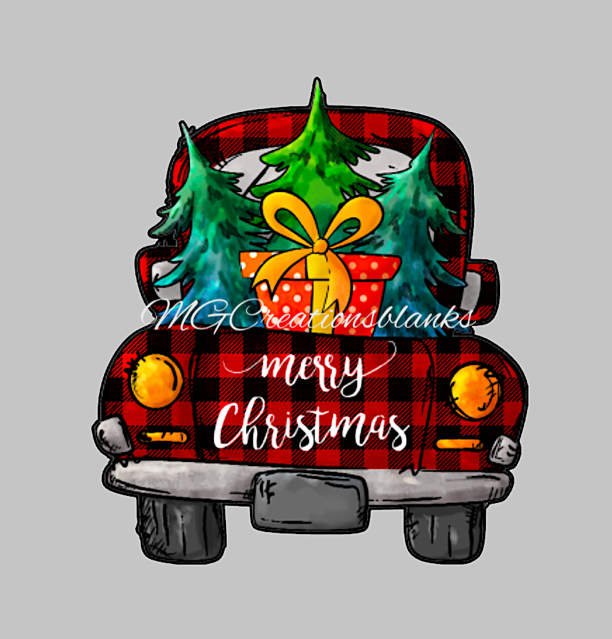 Christmas Truck clear acrylic blank for badge reel with matching vinyl decal, acrylic blank, decal, vinyl decal, Christmas truck decal, acrylic, Christmas red truck acrylic blank