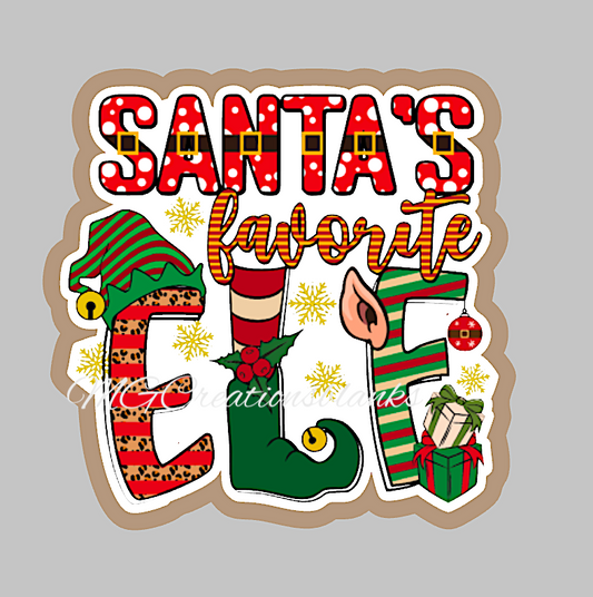 Santa’s favorite elf clear acrylic blank for badge reel with matching vinyl decal, acrylic blank, decal, vinyl decal, Christmas decal, acrylic, Santa’s favorite elf acrylic blank