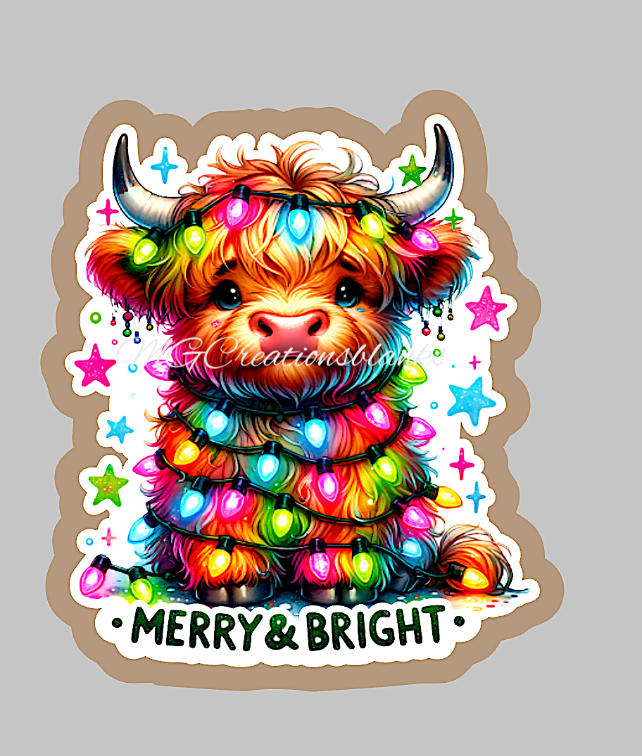 Christmas highland cow clear acrylic blank for badge reel with matching vinyl decal, acrylic blank, cookie decal, vinyl decal, highland cow clear acrylic, highland cow clear acrylic blank