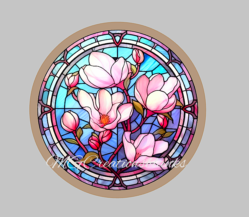 Magnolia stained glass decal and acrylic blank for badge reels, vinyl decal, acrylic blank, decal, vinyl decal, cast acrylic, badge reel, Stained glass magnolia badge reel