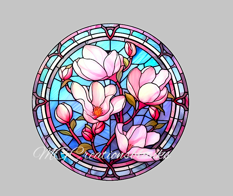 Magnolia stained glass decal and acrylic blank for badge reels, vinyl decal, acrylic blank, decal, vinyl decal, cast acrylic, badge reel, Stained glass magnolia badge reel