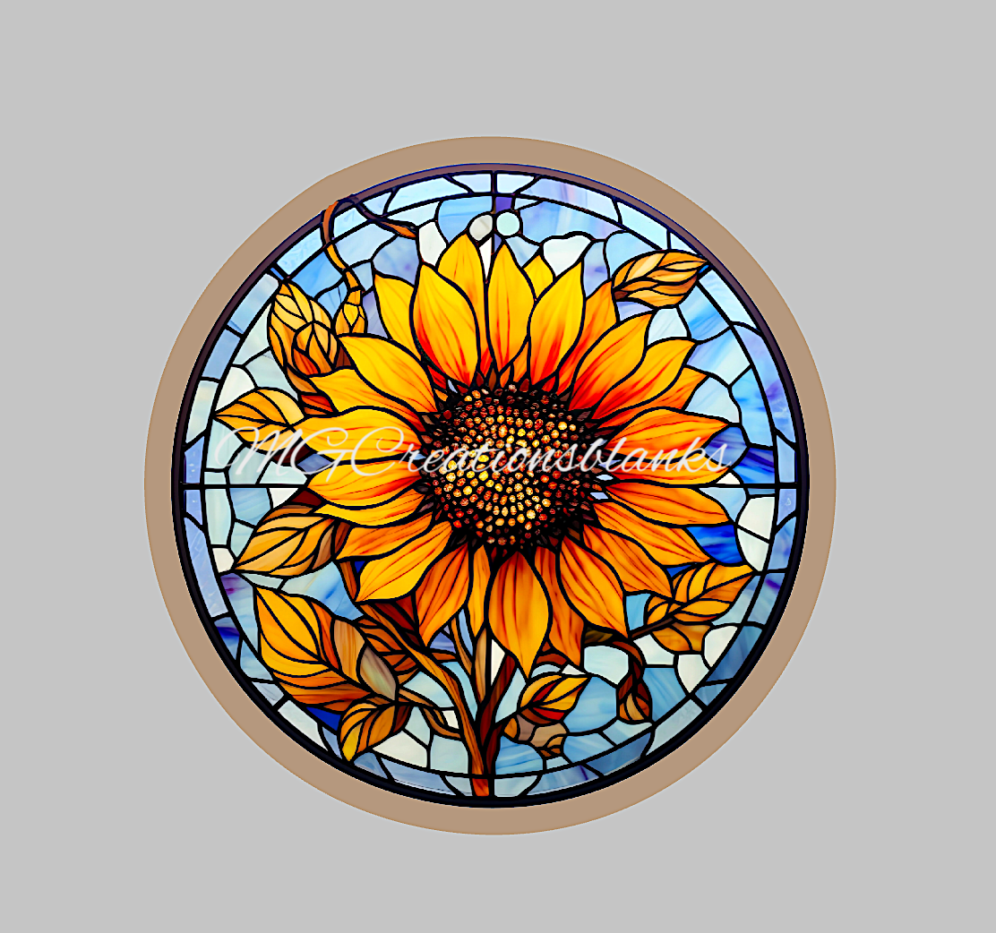 Sunflower stained glass decal and acrylic blank for badge reels, vinyl decal, acrylic blank, decal, vinyl decal, cast acrylic, badge reel, Stained glass sunflower badge reel